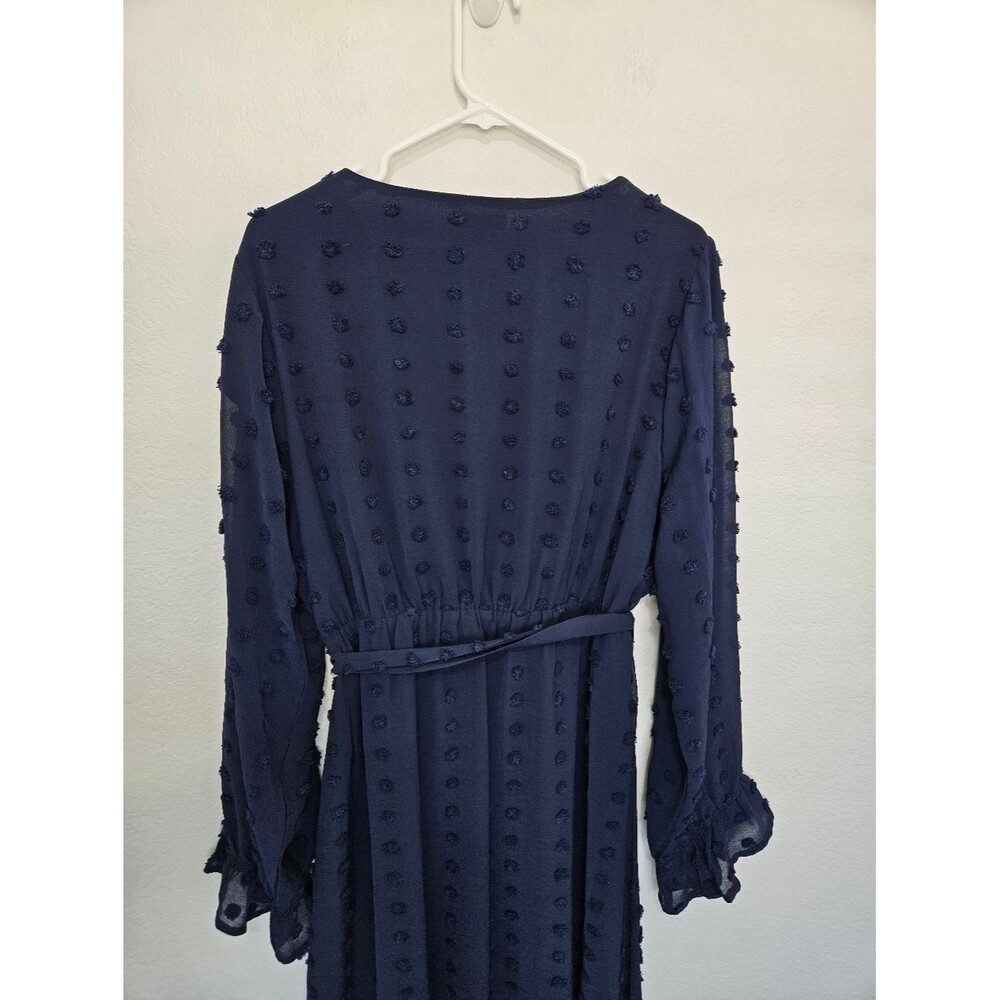 NWOT Baltic Born Paisley Dot Midi Dress V-Neck Long Sleeve Navy Blue Women 1XL - Picture 7 of 7